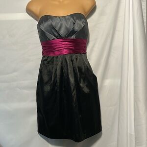 Satin Black and Magenta Strapless Dress